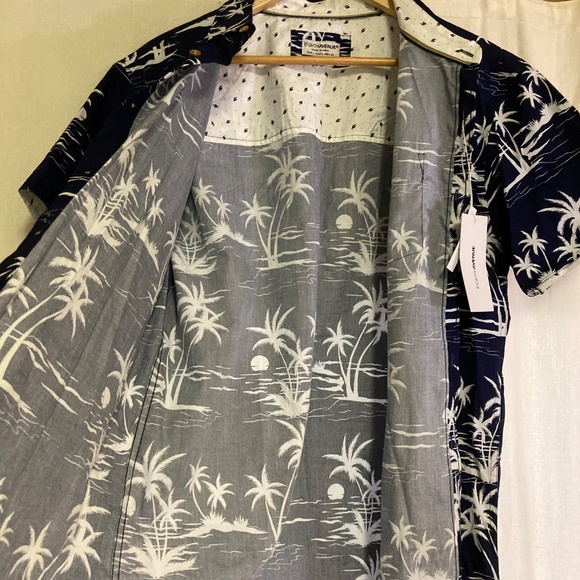 Eighth Avenue Blue & White Palm Print Cotton Button Down Shirt Men’s Size L - Picture 5 of 16